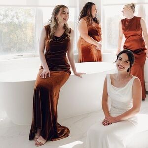 Revelry “Faith” Velvet Bridesmaids Dress in RUST